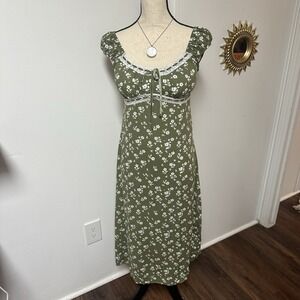 Madden Girl Green Floral Dress Women's M Empire Waist Cottagecore Ruffle Boho